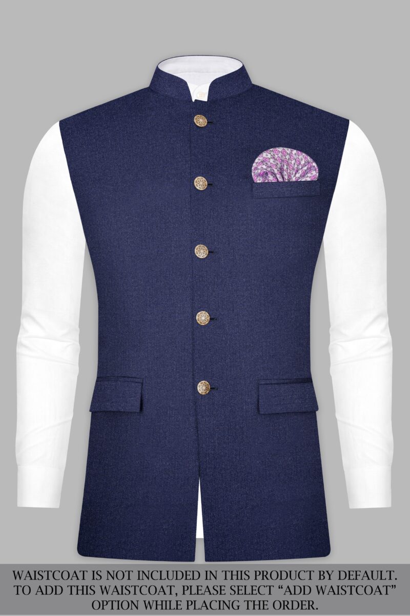 Ebony Clay Blue Textured Wool Blend Cross Placket Bandhgala Suit - Image 15