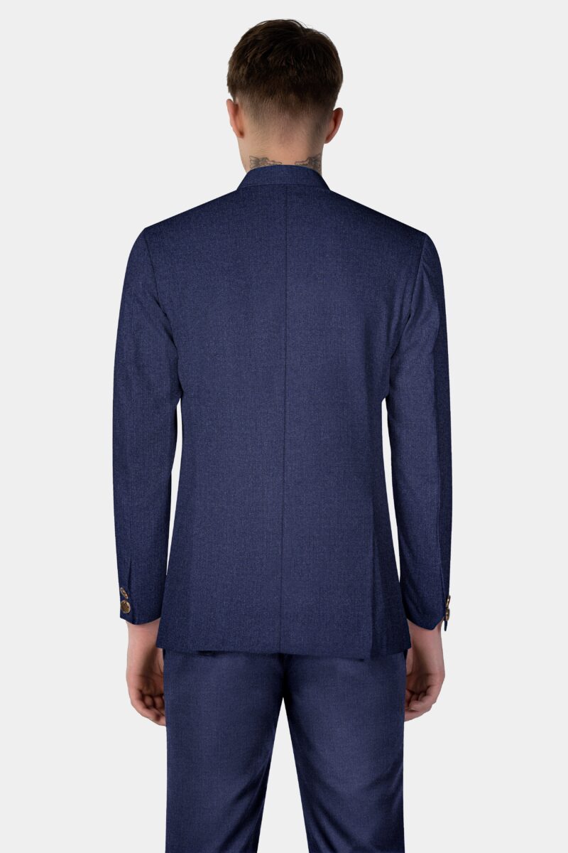 Ebony Clay Blue Textured Wool Blend Cross Placket Bandhgala Suit - Image 19