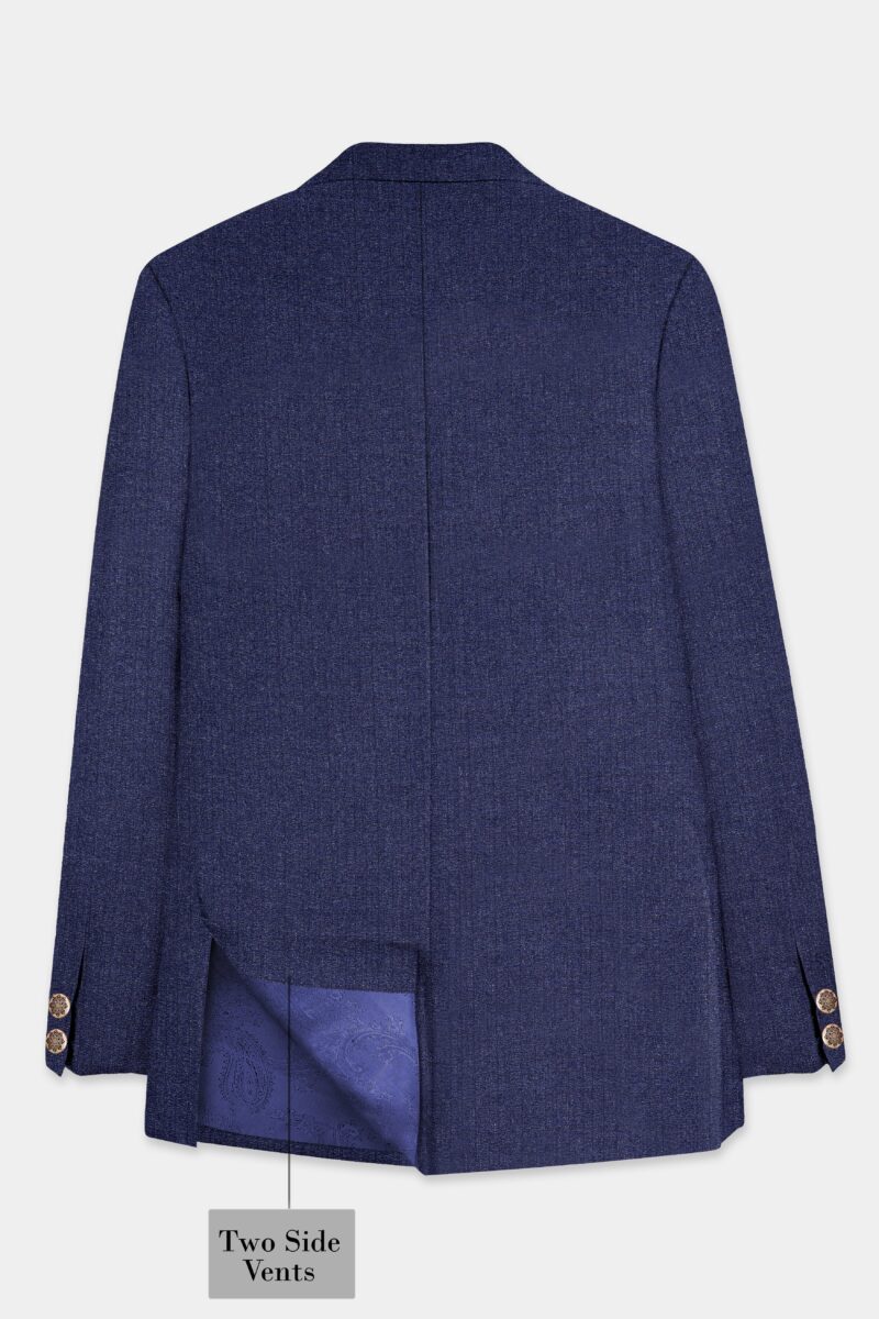 Ebony Clay Blue Textured Wool Blend Cross Placket Bandhgala Suit - Image 8