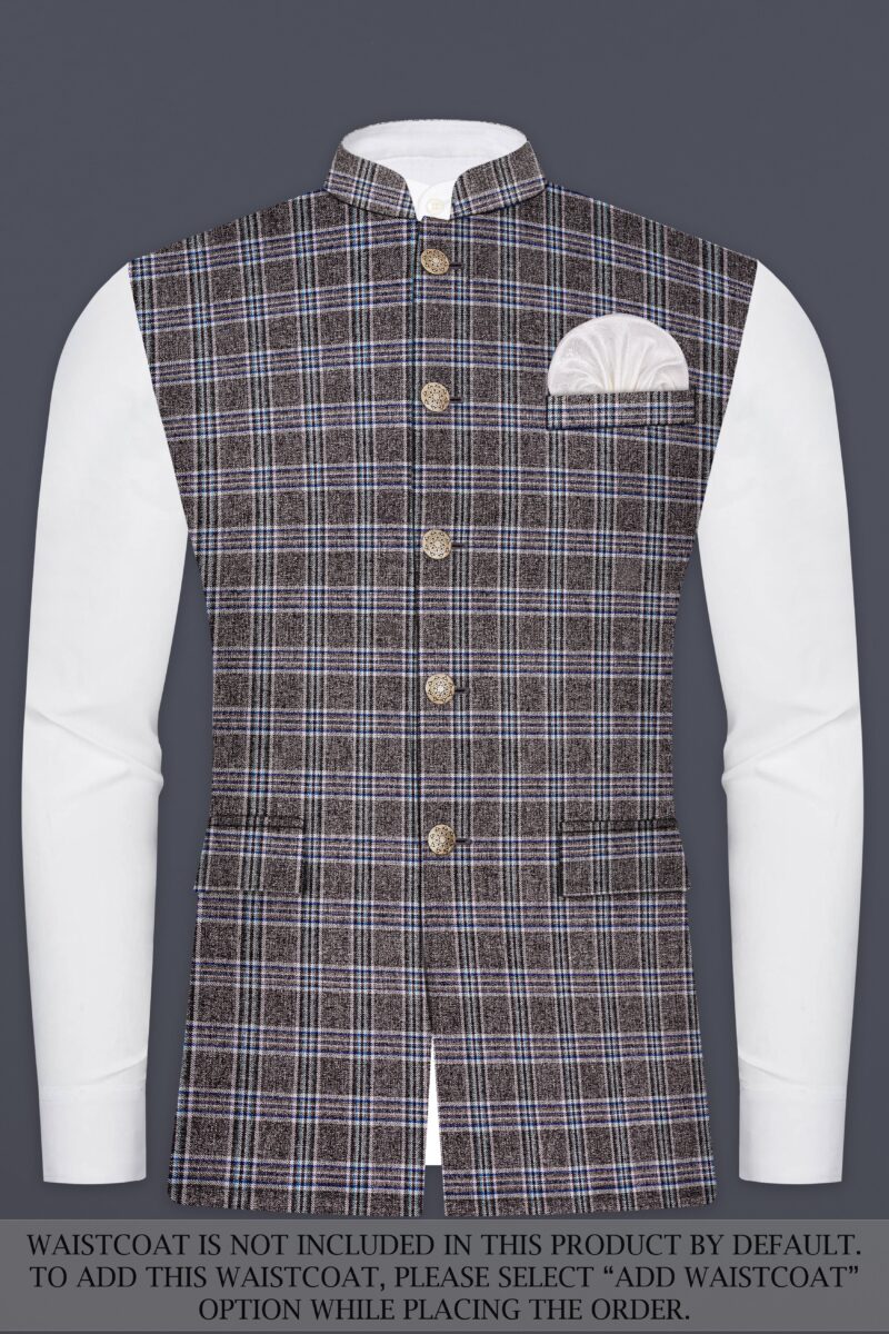 Ironside Grey Plaid Wool Blend Cross Placket Bandhgala Suit - Image 16