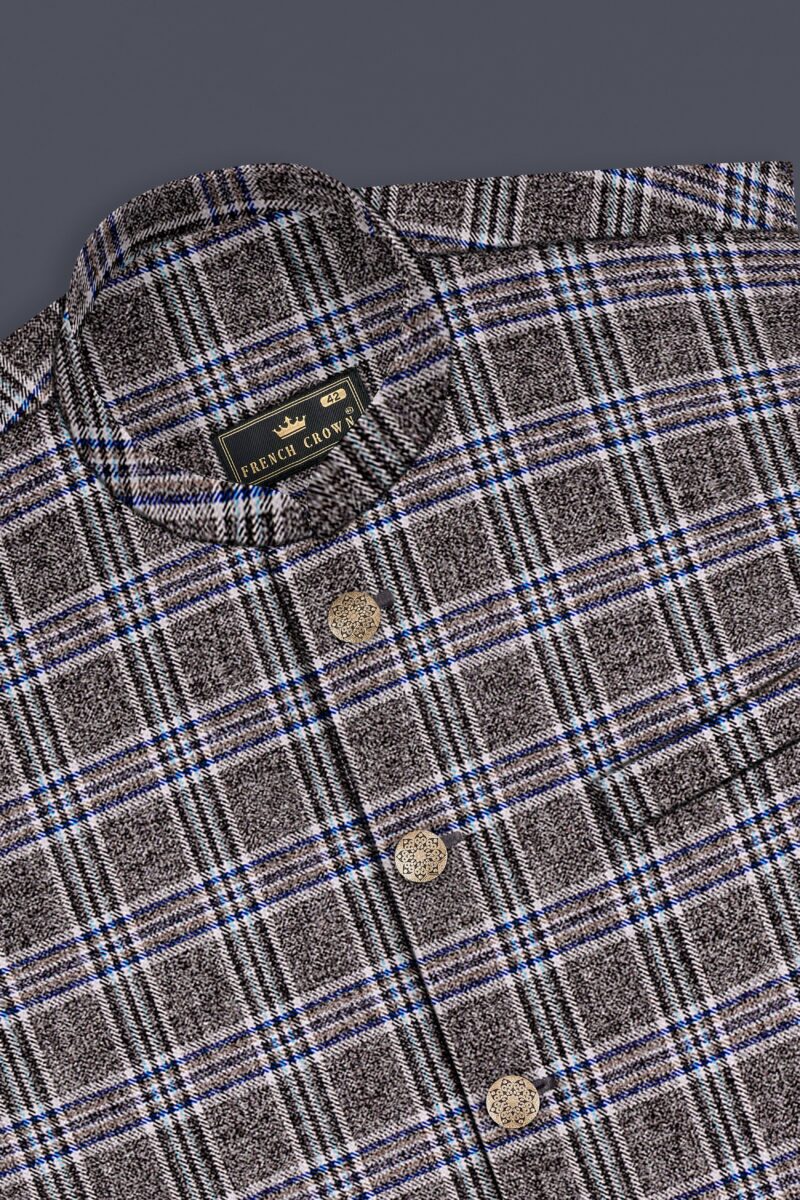 Ironside Grey Plaid Wool Blend Cross Placket Bandhgala Suit - Image 18