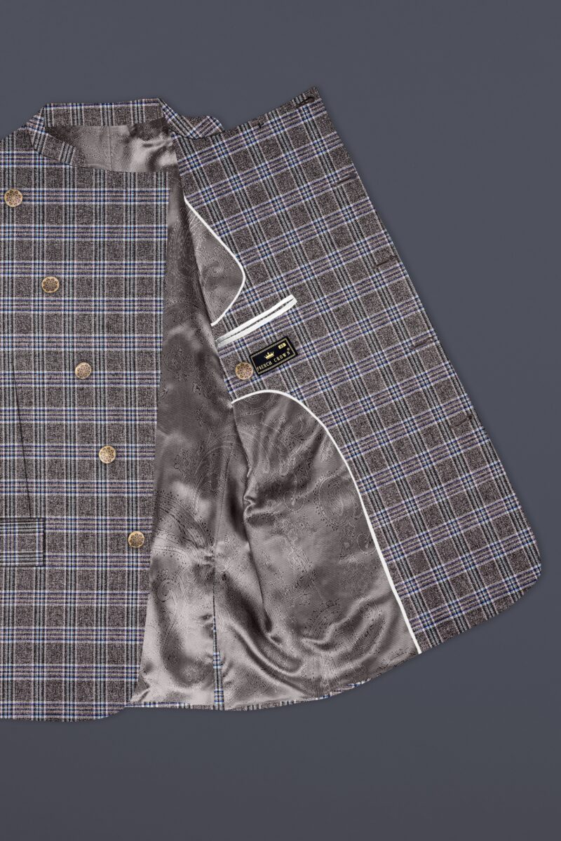 Ironside Grey Plaid Wool Blend Cross Placket Bandhgala Suit - Image 6