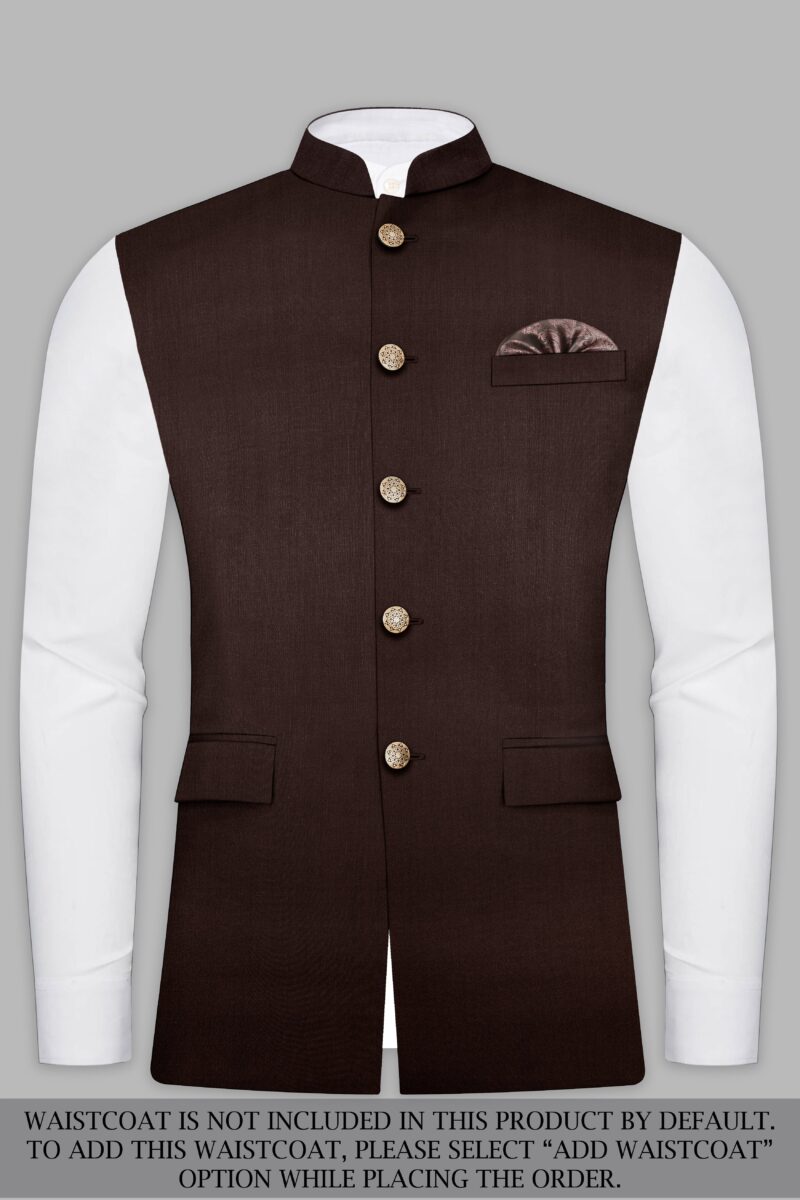 Espresso-Hickory Brown Solid Wool Rich Cross Placket Bandhgala Suit - Image 14