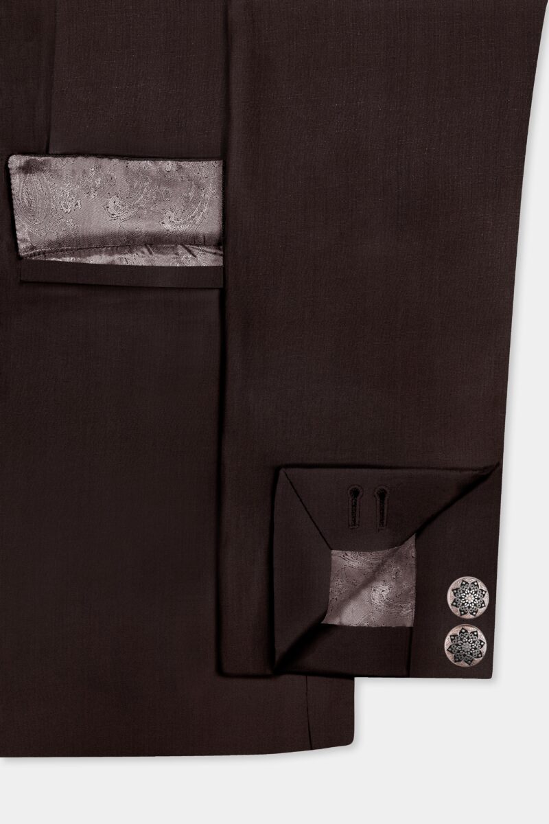 Espresso-Hickory Brown Solid Wool Rich Cross Placket Bandhgala Suit - Image 6