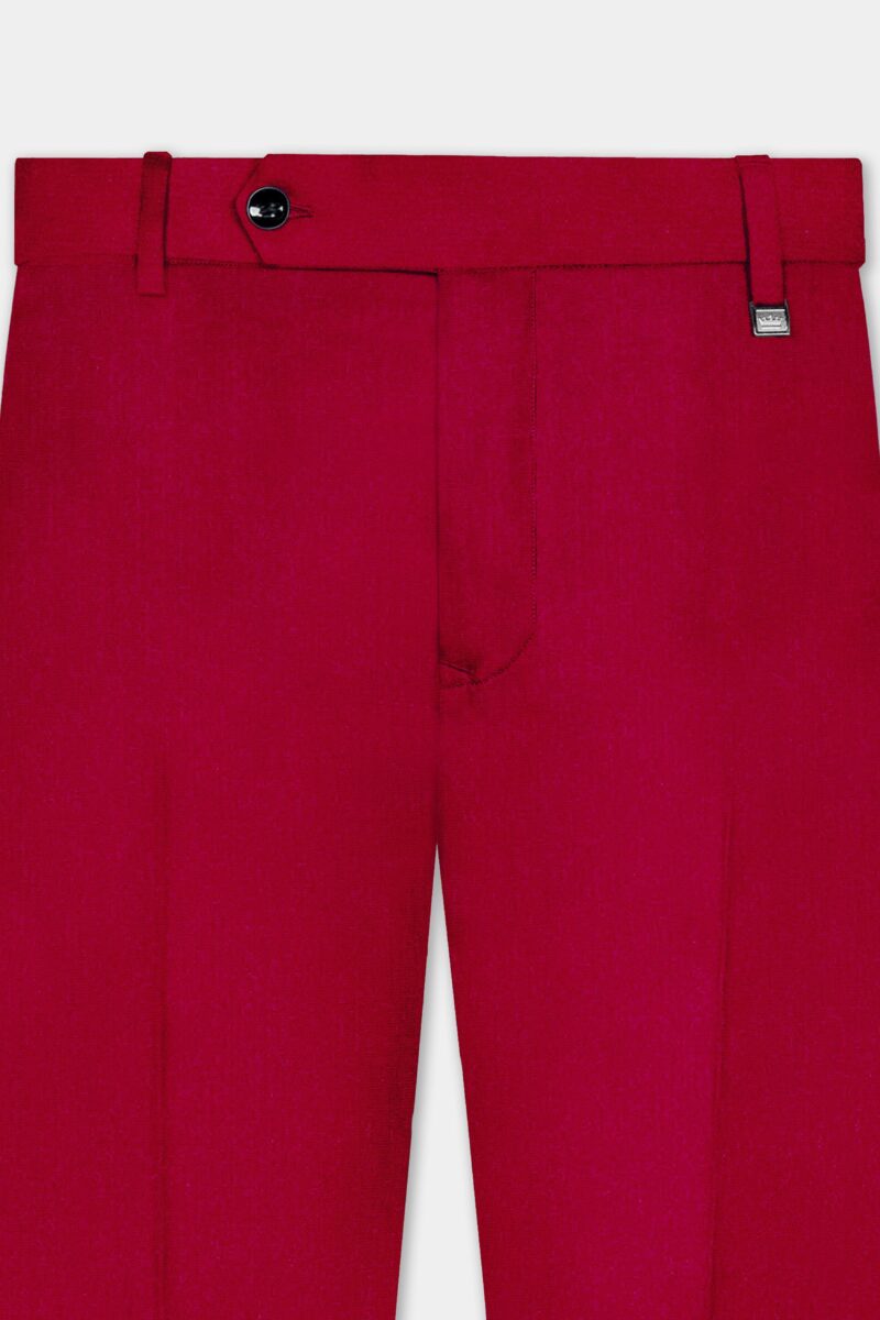 Vermilion-Chili Red Solid Wool Rich Cross Placket Bandhgala Suit - Image 12