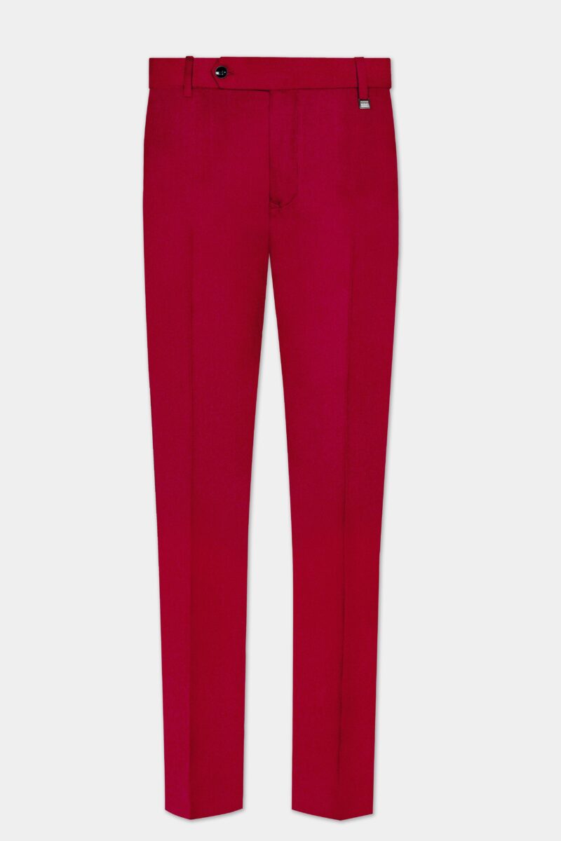 Vermilion-Chili Red Solid Wool Rich Cross Placket Bandhgala Suit - Image 13