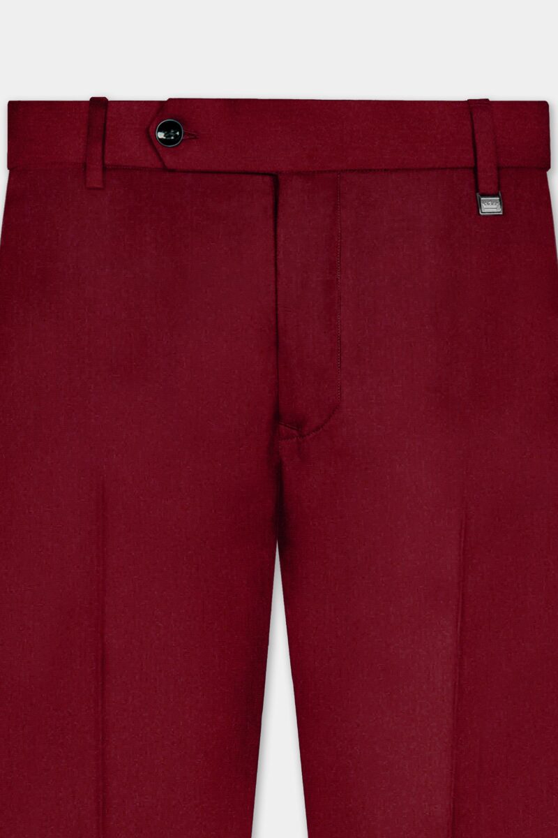 CrimsonAce-Cherry Red Solid Wool Rich Cross Placket Bandhgala Suit - Image 11