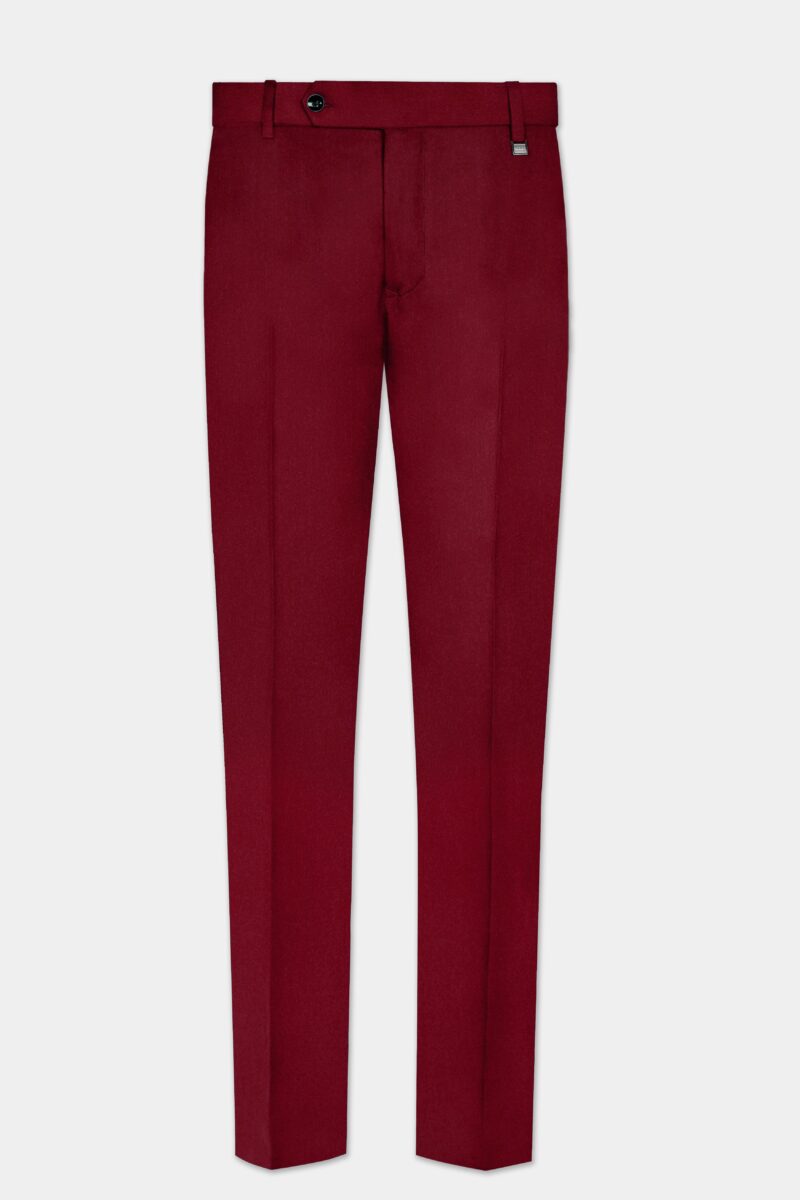 CrimsonAce-Cherry Red Solid Wool Rich Cross Placket Bandhgala Suit - Image 12