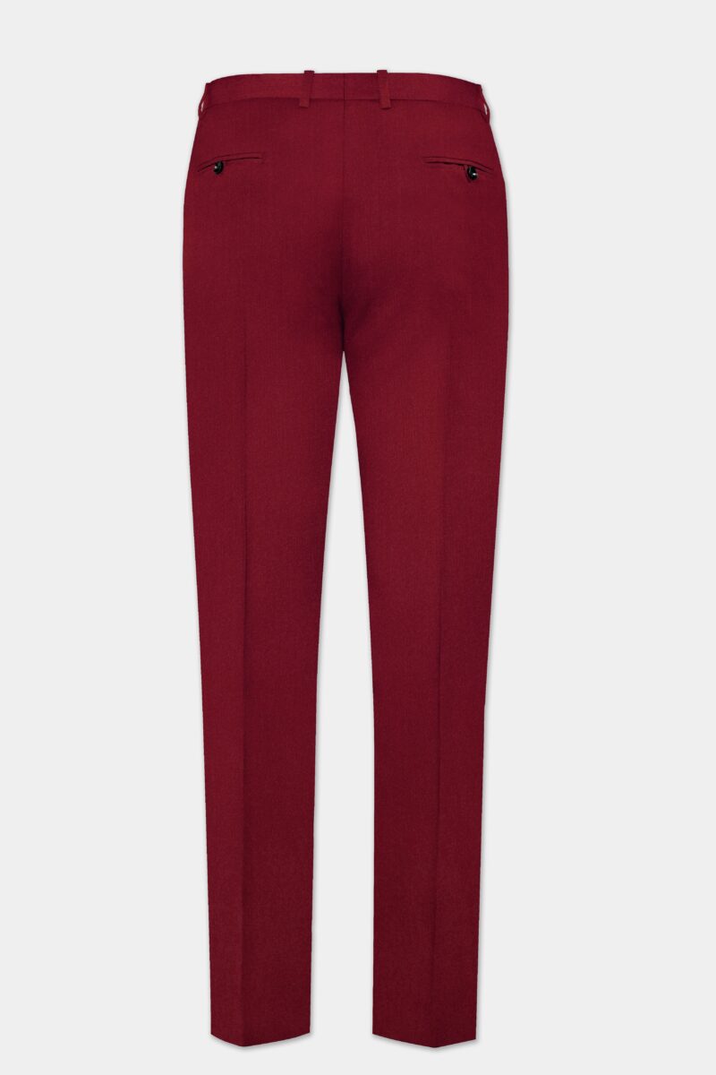 CrimsonAce-Cherry Red Solid Wool Rich Cross Placket Bandhgala Suit - Image 13