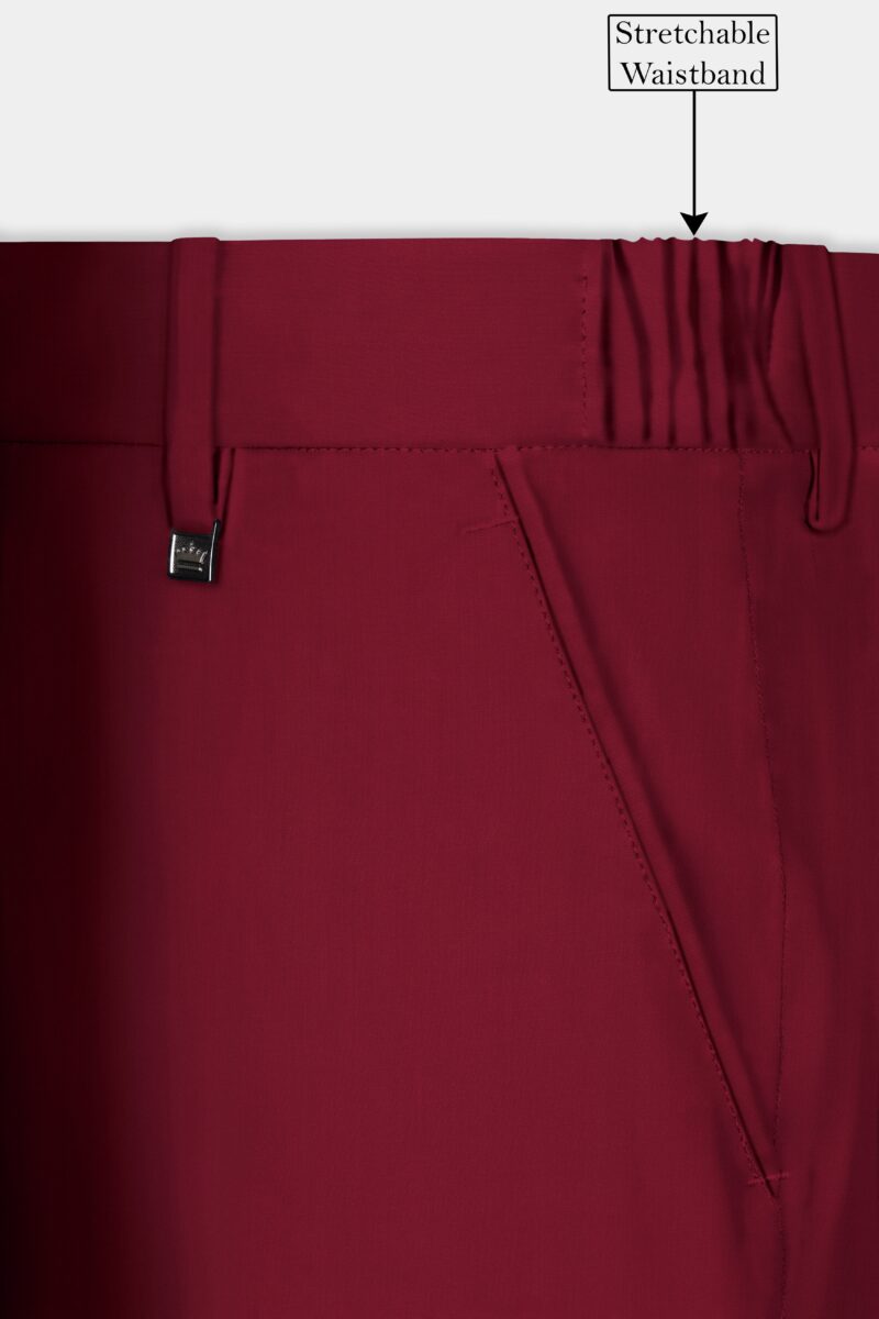 CrimsonAce-Cherry Red Solid Wool Rich Cross Placket Bandhgala Suit - Image 14