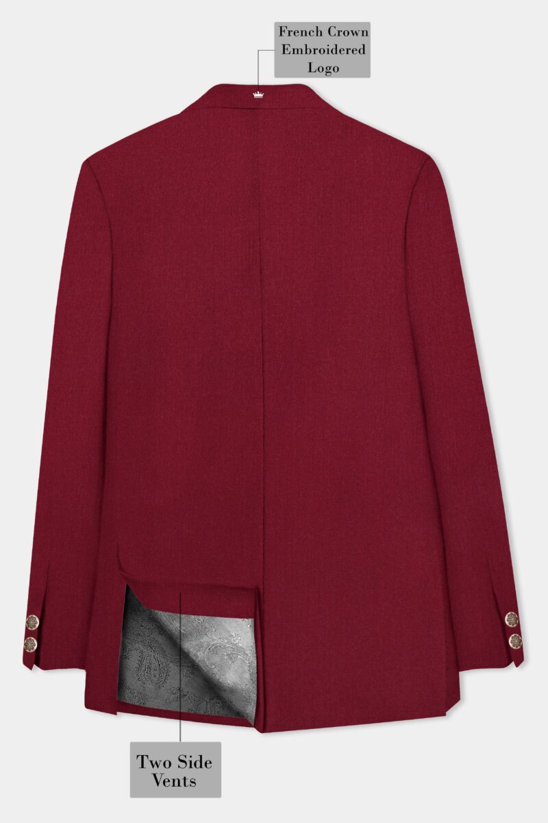 CrimsonAce-Cherry Red Solid Wool Rich Cross Placket Bandhgala Suit - Image 8