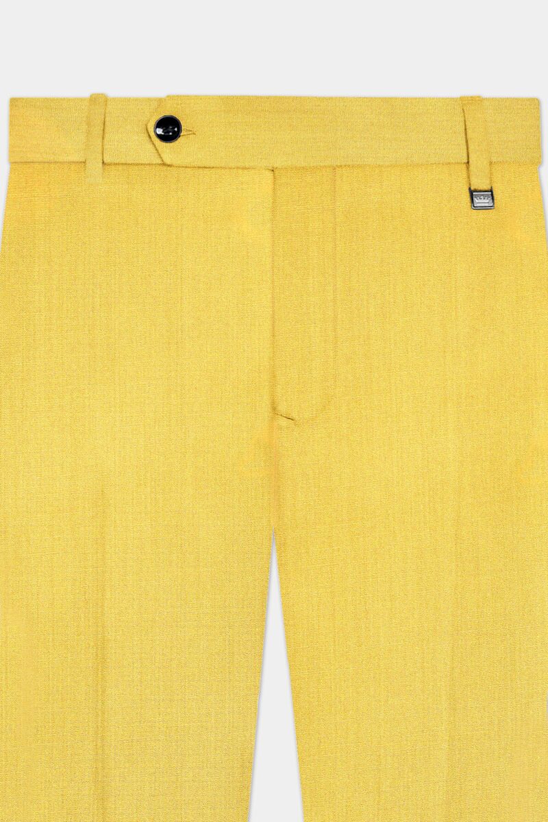 Saffron Elegance-Lemon Yellow Solid Wool Rich Bandhgala Stretchable traveler Suit - Image 11