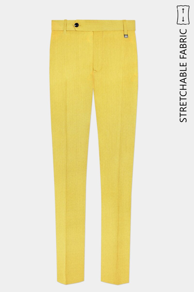 Saffron Elegance-Lemon Yellow Solid Wool Rich Bandhgala Stretchable traveler Suit - Image 12