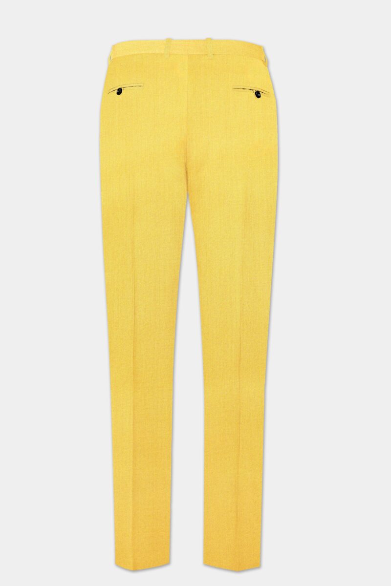 Saffron Elegance-Lemon Yellow Solid Wool Rich Bandhgala Stretchable traveler Suit - Image 13