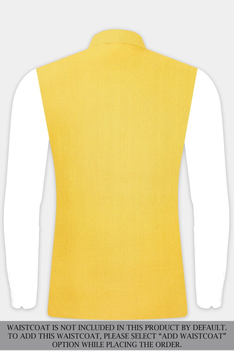Saffron Elegance-Lemon Yellow Solid Wool Rich Bandhgala Stretchable traveler Suit - Image 16