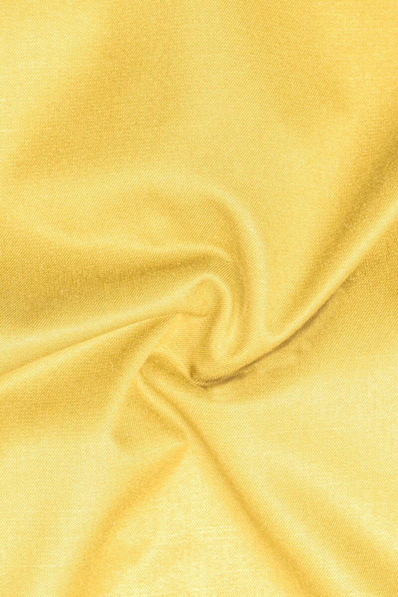 Saffron Elegance-Lemon Yellow Solid Wool Rich Bandhgala Stretchable traveler Suit - Image 3