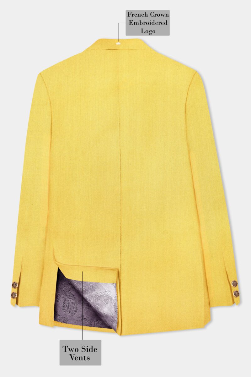 Saffron Elegance-Lemon Yellow Solid Wool Rich Bandhgala Stretchable traveler Suit - Image 8