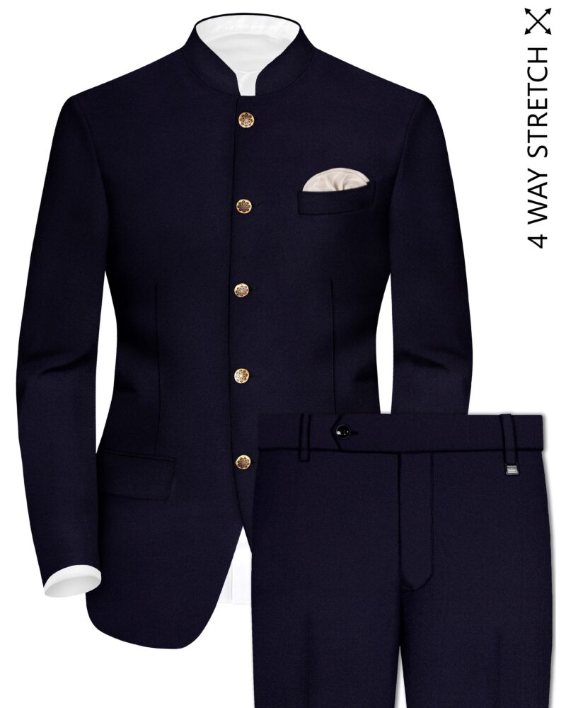 Vistaro-Korean Blue (The Best Blue We Have) Wool Rich Bandhgala Stretchable traveler Suit