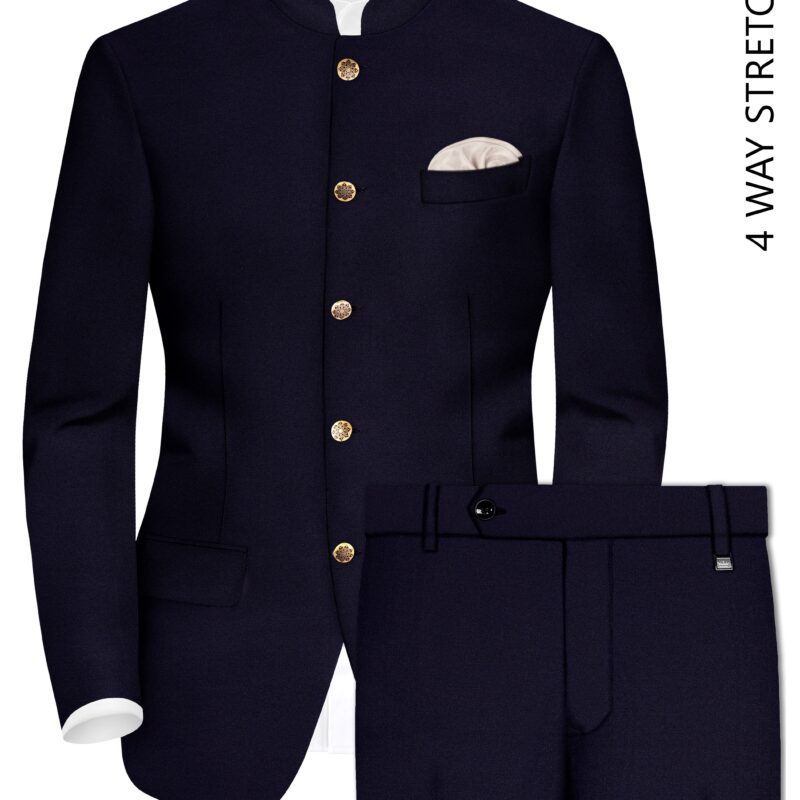 Vistaro-Korean Blue (The Best Blue We Have) Wool Rich Bandhgala Stretchable traveler Suit