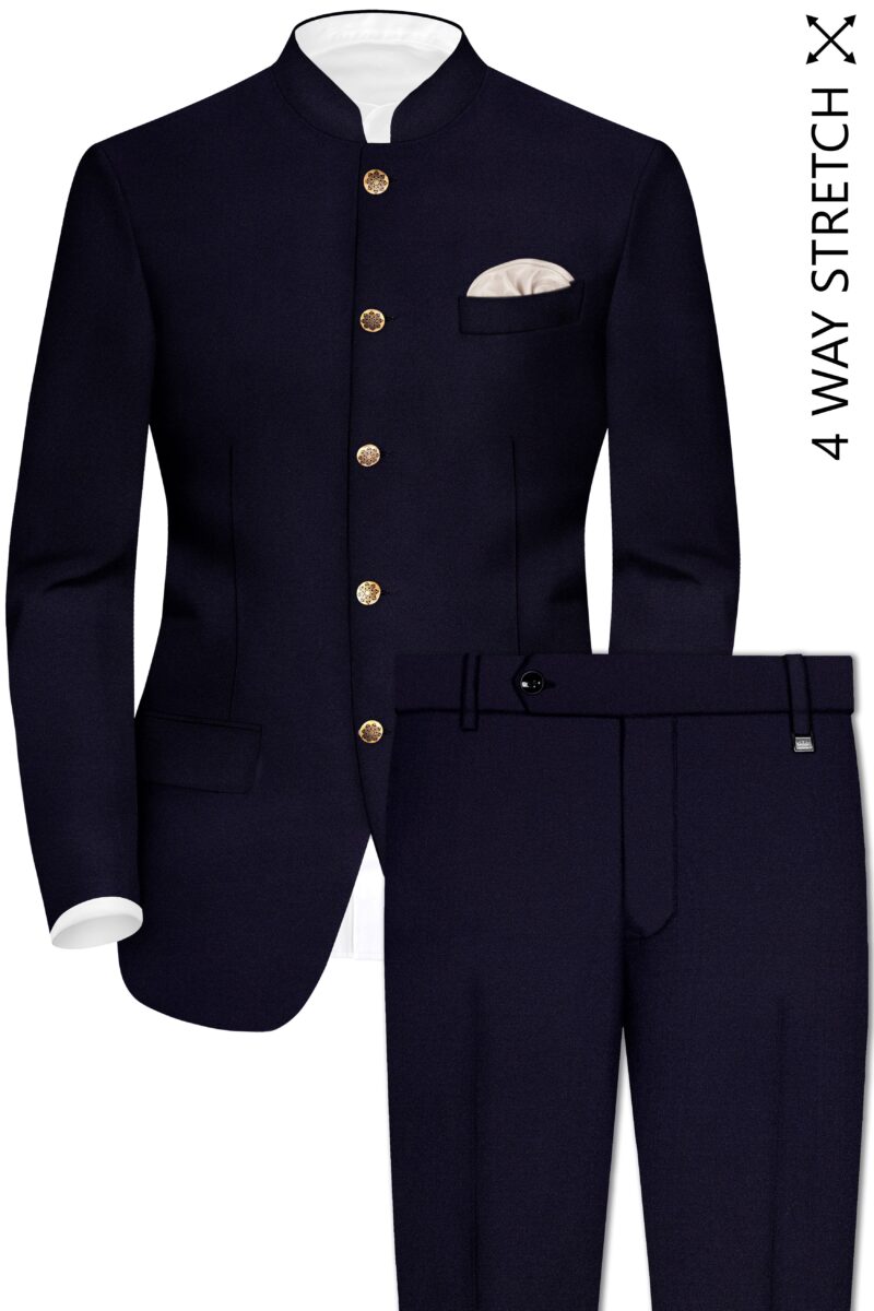 Vistaro-Korean Blue (The Best Blue We Have) Wool Rich Bandhgala Stretchable traveler Suit - Image 2